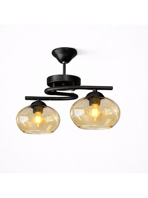 Kuzenler Modern Siyah Kasa 2 Li Basık Bal Cam Avize