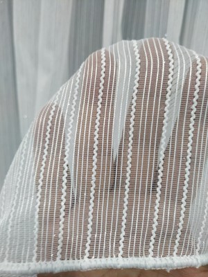 Perde Deposu Tek Makarna Sade Zarif İp Burgulu Simli Tül Perde 1 x 2.5 Kırık Beyaz Polyester Kumaş