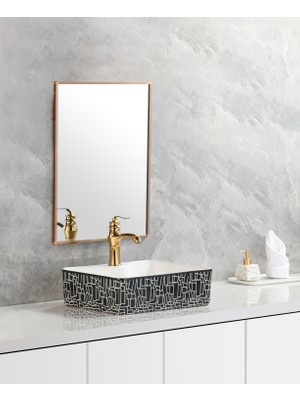 Harmeh Prag 3006 Desenli Tezgah Üstü Kare Lavabo 48*38*13CM