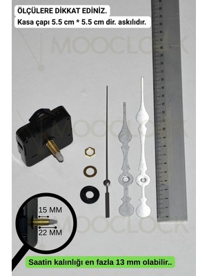 Mooclock Saat Makinesi, Akar Sessiz Duvar Saati Mekanizması, 22 mm Şaft, Akrep-Yelkovan-Saniye-(Askılı)