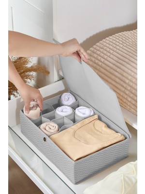 Serstil 12+1 Bölmeli Kapaklı Katlanabilir Çekmece ve Dolap Düzenleyici – Çorap Iç Giyim Saklama Kutusu