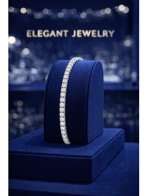 Eg Kuyumculuk Gümüş 5 mm Beyaz Taşlı Su Yolu Kadın Bileklik