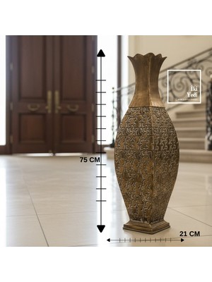 İki Yedi Konsept Pharsalia Bronz Tonlu Büyük Boy Dekoratif Vazo 75 Cm, Salon ve Giriş Alanları Için Heykelsi Tasarım