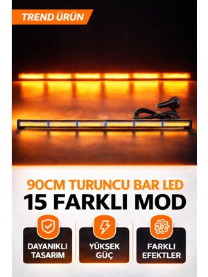 Skytrend Turuncu Tepe Çakar LED Bar 90 cm Suya Dayanıklı Metal 15 Modlu Off Road İkaz Lambası