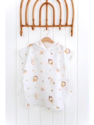 Serstil Kapşonlu Müslin Panço %100 Pamuk Bebek / Çocuk Plaj Havlusu / Bornozu