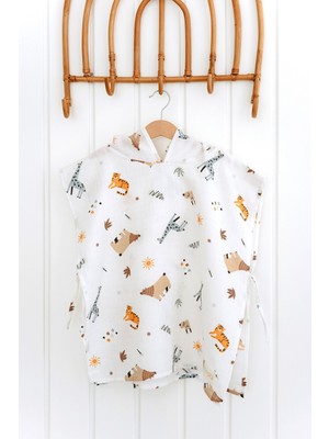 Serstil Kapşonlu Müslin Panço %100 Pamuk Bebek / Çocuk Plaj Havlusu / Bornozu