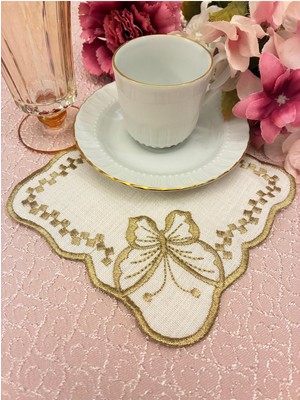 PremiumPort Kumaş Sunum Peçetesi 6'lı, Nakışlı, Kahve Yanı, Şık ve Zarif Tasarım