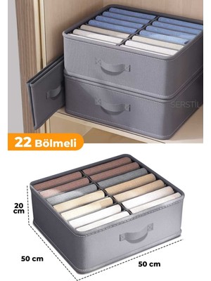 Serstil 22 Bölmeli Kıyafet, Havlu, Nevresim Dolap Içi Düzenleyici Kutu - 50X50X20CM