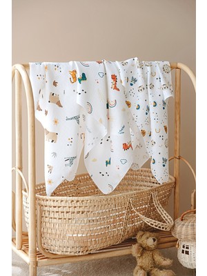Serstil 3 Adet 80X95 cm Müslin Bebek Örtü / Battaniye / Kundak / Omuz Bezi Set