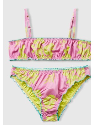 United Colors Of Benetton Toz Mavi Kadın / Kız K_desenli Fırfır Detaylı Ayarlanabilir Askılı Bikini Takımı Model Kodu: ( 3MVL0K02WTOZ Mavi)
