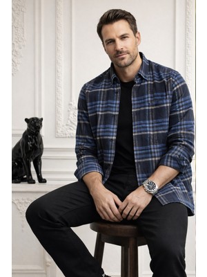 Varetta Erkek Siyah Kışlık Gömlek Kareli Cepli Yaka Düğmeli