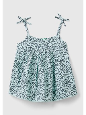 United Colors Of Benetton Pembe Mix Kadın / Kız Kk_önü ve Arkası Kıvrım Detaylı Fiyonk Askılı Desenli Bluz Model Kodu: ( 5HMHGH00574U)