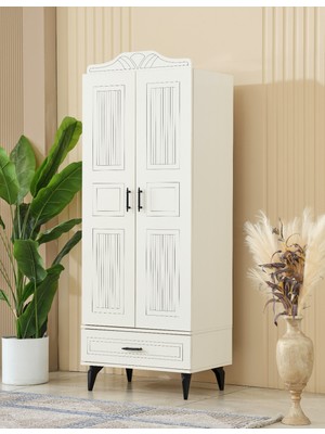 İNDEPPO Nirvana 2 Kapaklı Tek Çekmeceli Gardırop Mat Aytaşı