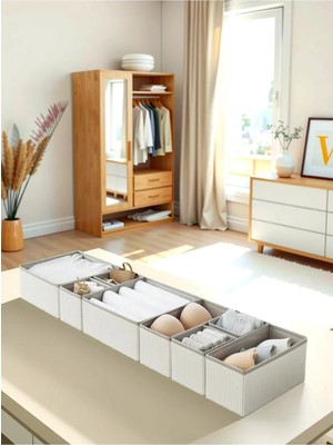 Serstil 8'li Set Gri Çizgili Çekmece Içi Organizer Seti