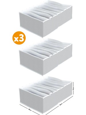 Serstil 3 Adet - 8 Gözlü Çekmece Içi Akordiyon Organizer - Xlarge 30X39X14 cm