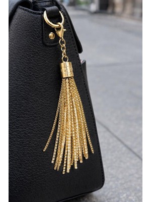 Angel Çanta Aksesuar Taşlı Püskül Light Gold Renk