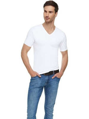 Elit ELT1303 / Elit Elastan V Yaka (3 Adet) | Beyaz-Beyaz-M