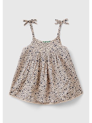 United Colors Of Benetton 74T Kadın / Kız Kk_önü ve Arkası Kıvrım Detaylı Fiyonk Askılı Desenli Bluz Model Kodu: ( 5HMHGH00574T)