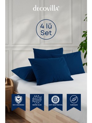 Decovilla Micro Fermuarlı Yastık Alezi Sıvı Geçirmez 4 Lü Set Yastık Koruyucu 50X70