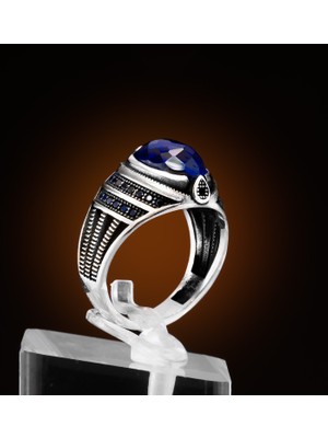 Yıldırım Mavi Doğal Taşlı 925 Ayar Gümüş Erkek Yüzük – Güçlü ve Şık Tasarım