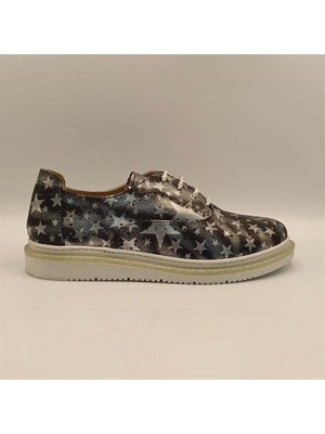 Ametist Jenny Siyah Deri  Yıldız Desenli Kadın Sneaker