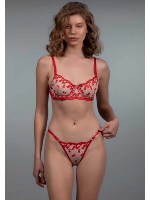 Freya Sevgililer Gününe Özel Kırmızı Kalp Desenli Tanga Model Iç Çamaşırı Takımı