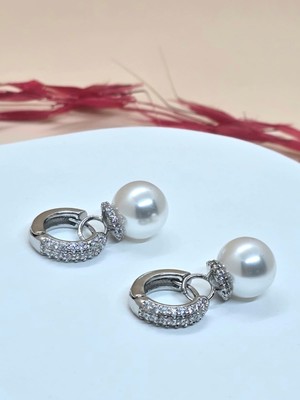 Zirkon Taşlı Incili Silver Küpe