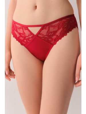 Suwen Lace Passion Dantelli Slip Külot Kadınlar İçin Kırmızı Renk Tekli Paket Örme Kumaş