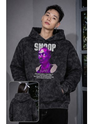Fuddy Moda Oversize Snoop Dogg Baskılı Kapüşonlu Yıkamalı Sweatshirt, Unisex Rapper Temalı Vintage Hoodie