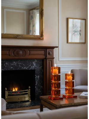 Elista Kristal Cam 2 Li Şamdan Mumluk Turuncu Renk