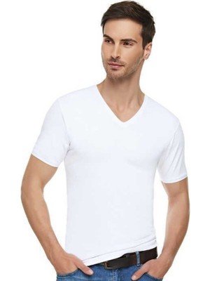 Elit Erkek V Yaka Elastan Atlet 2li Paket 1303-BEYAZ-M