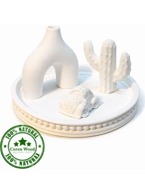 Ceren Wooden Boyanabilir Dekoratif  Trio Set – Tepsili Masa Üstü Obje