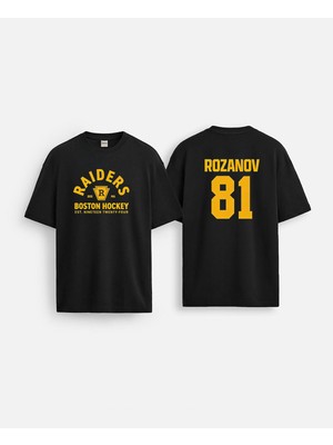 Shain Heated Rivalry Rozanov 81 Boston Hockey Baskılı Bisiklet Yaka Siyah Tişört T-Shirt