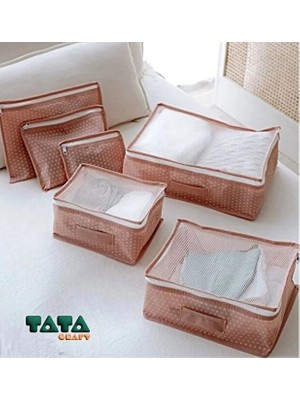 Tata Craft 6'lı Valiz Düzenleyici Bavul Içi Organizer Set Seyahat Hurcu Puantiyeli Tela Kumaş