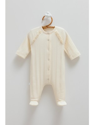 Caramell 0–6 Ay Beauty Girl Kız Bebek Patikli Tulum – %100 Pamuk, Çıtçıtlı, Fırfır Detaylı, Bej