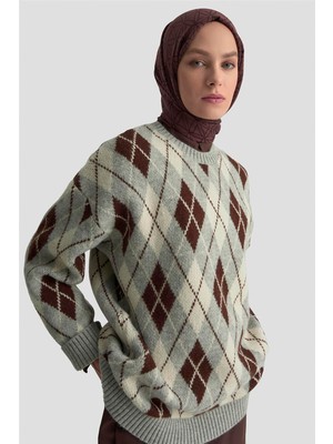 Armine Baklava Desenli Kazak 25KD6004 Gri