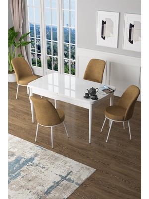 Canisa Concept Açılabilir MDF Beyaz Mutfak Masa Takımı 80 x 132 cm Modern Tasarım 4 Sandalye