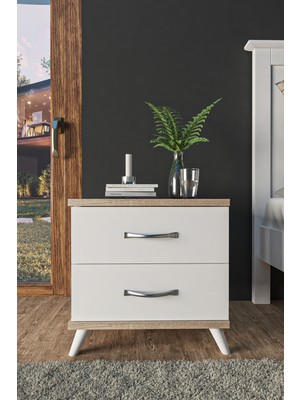 Aeka Suntalam Beyaz 2 Çekmeceli Komodin Modern Tasarım Sağlığa Zararsız Yatak Odası Mobilyası