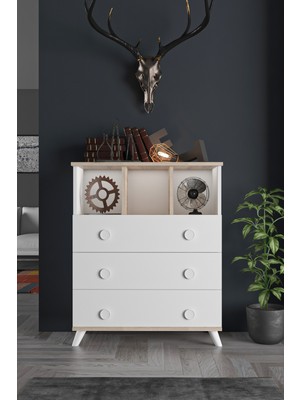 Aeka AE-1046 Babil Beyaz Şifonyer 3 Çekmeceli