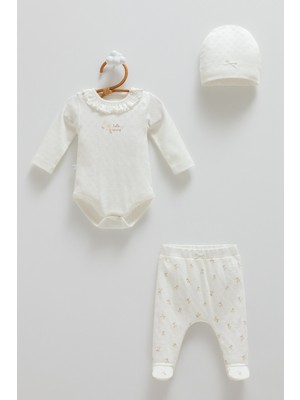 Caramell 0-9 Ay Arası All Time Girl Jakarlı Üçlü Set - Ekru %100 Pamuk