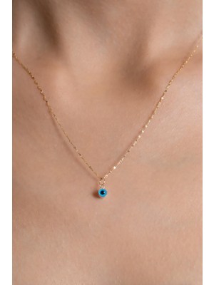 Bayar Gold 14 Ayar Altın Mini Göz Boncuklu Aynalı Kolye