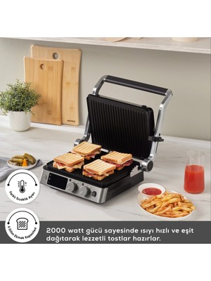 Allians Çift Işlevli Premium 2000W Izgara ve Tost Makinesi, Dijital Ekran