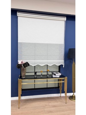 Volper Mekanik VP1660 Çift Mekanizmalı Tül ve Stor Perde Beyaz Naturel Keten Etek Dilimli 80 x 200