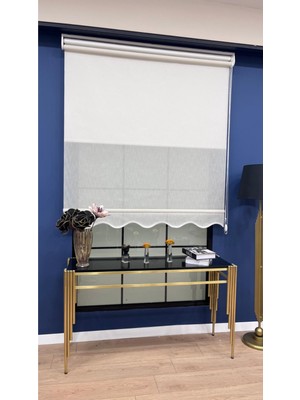 Volper Mekanik VP1661 Çift Mekanizmalı Tül ve Stor Perde Krem Naturel Keten Etek Dilimli 80 x 200