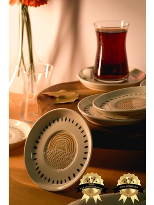 PremiumPort 6'lı Porselen Çay Tabağı Seti, 12 Cm, Kırık Beyaz Renk