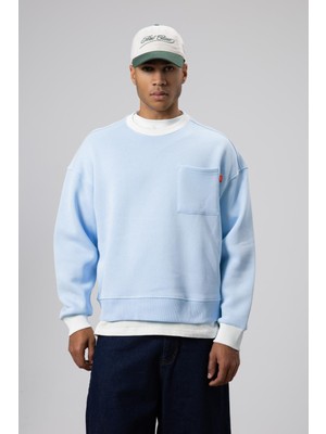 Vamos Bisiklet Yaka Cep Detaylı Oversize Sweatshirt Bebe Mavi