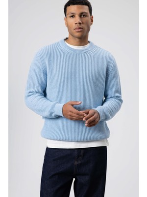 Vamos Bisiklet Yaka Oversize Triko Kazak Bebe Mavi