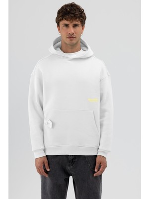 Vamos Oversize Kapüşonlu Baskılı Sweatshirt Ekru