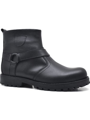 Rakerplus Chiron Hakiki Deri Siyah Fermuarlı Çocuk Çizme Bot