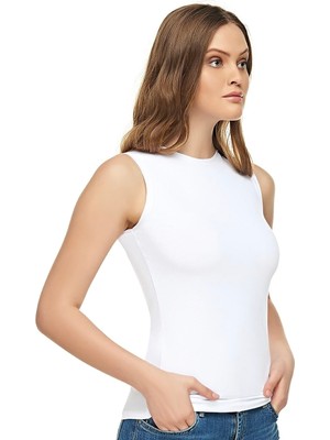 Elit Kadın Beyaz Pamuklu Elastan Sıfır Kol Body ELT2201-BEYAZ-M
